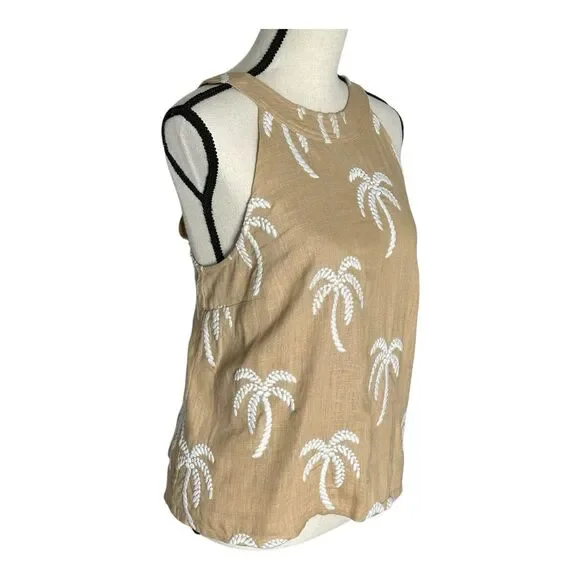 Ann Taylor Palm Embroidered Button Back Halter Tan Top, Size Large - Picture 5 of 16